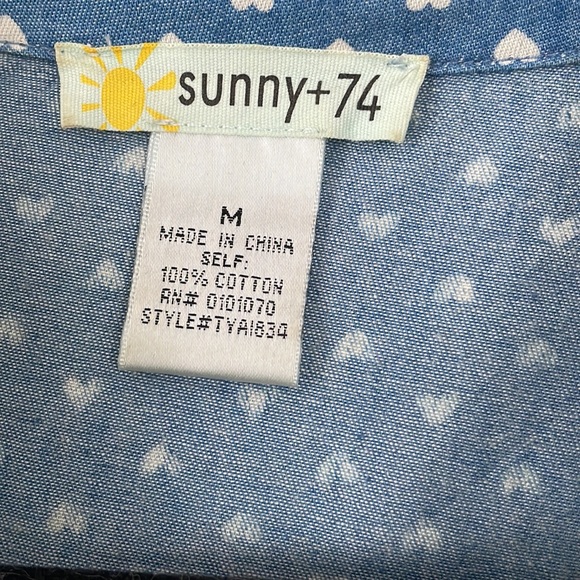 Cropped Chambray Tie Front Top with Hearts - Picture 2 of 4